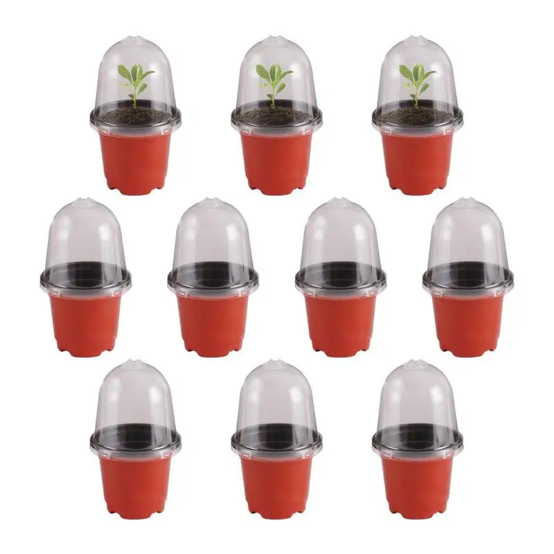 10Pcs Small Flower Pot Nursery Pot with Humidity Dome Transparent Gardening Pot Flower Starting Pots with Bottom Drainage Holes